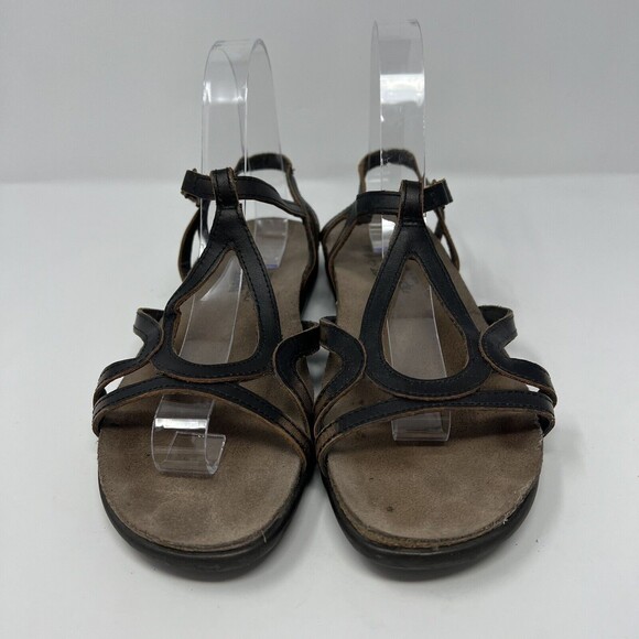 Naot Sandals Womens 38 Dorith Open Toe Strappy Flats Brown Leather Hook & Loop - Picture 3 of 5